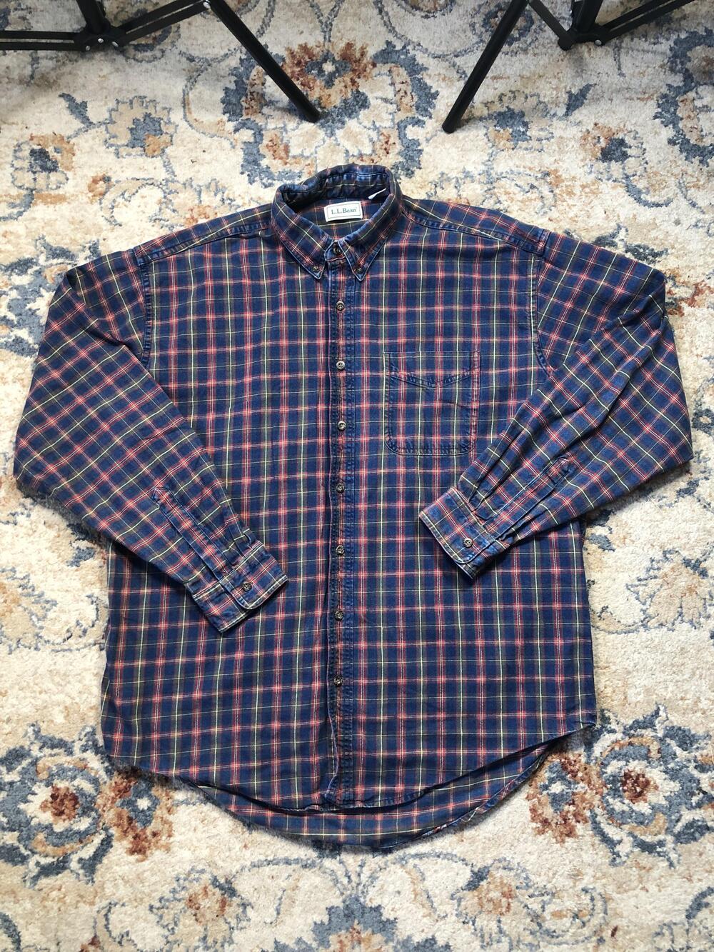 LL Bean Shirt Mens XL Tall Blue Red Plaid Button Down Pocket 100% Cotton Canada
